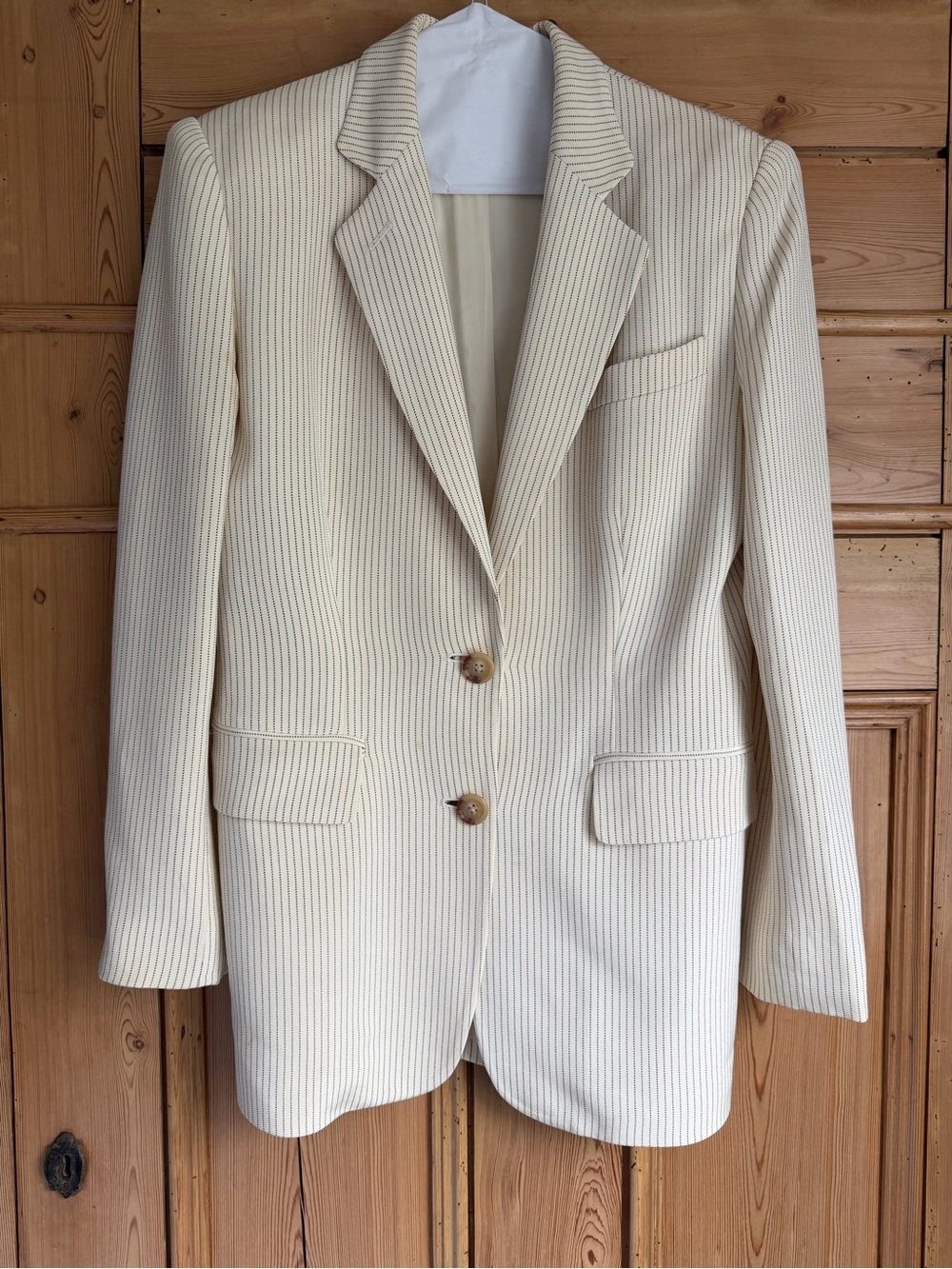 Lauren Ralph Lauren Silk Cream Pinstripe Single-Breasted Blazer - Women's Jacket